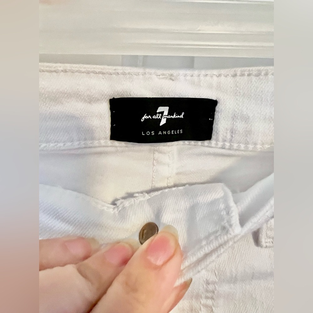 7 For All Mankind Roxanne Ankle Skinny Jeans White 28 Mid Rise Distressed Hem - Picture 7 of 8